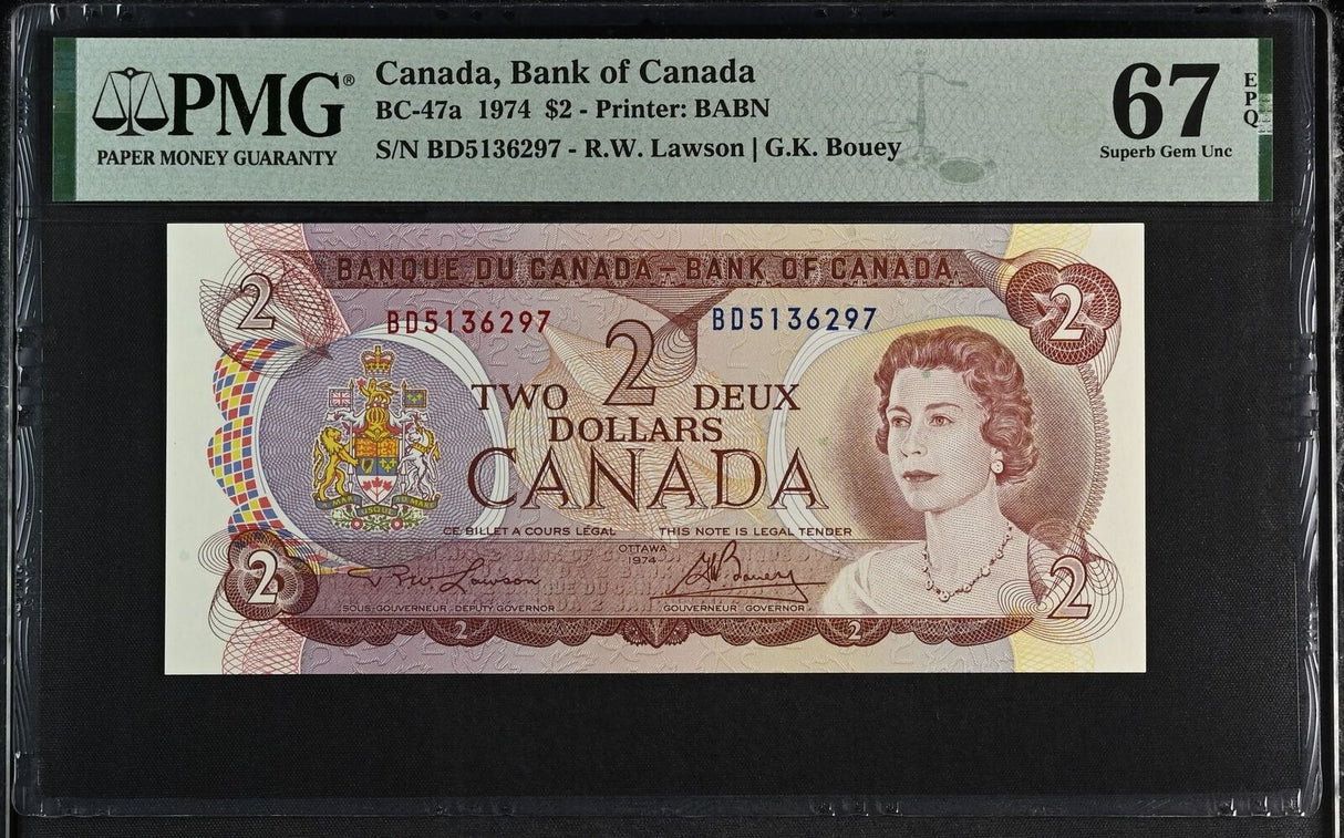 Canada 2 Dollars 1974 P 86 a BC-47a Sign Lawson Bouey Superb Gem UNC PMG 67 EPQ