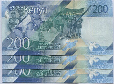 Kenya 200 Shillings 2019 P 54 UNC LOT 3 PCS
