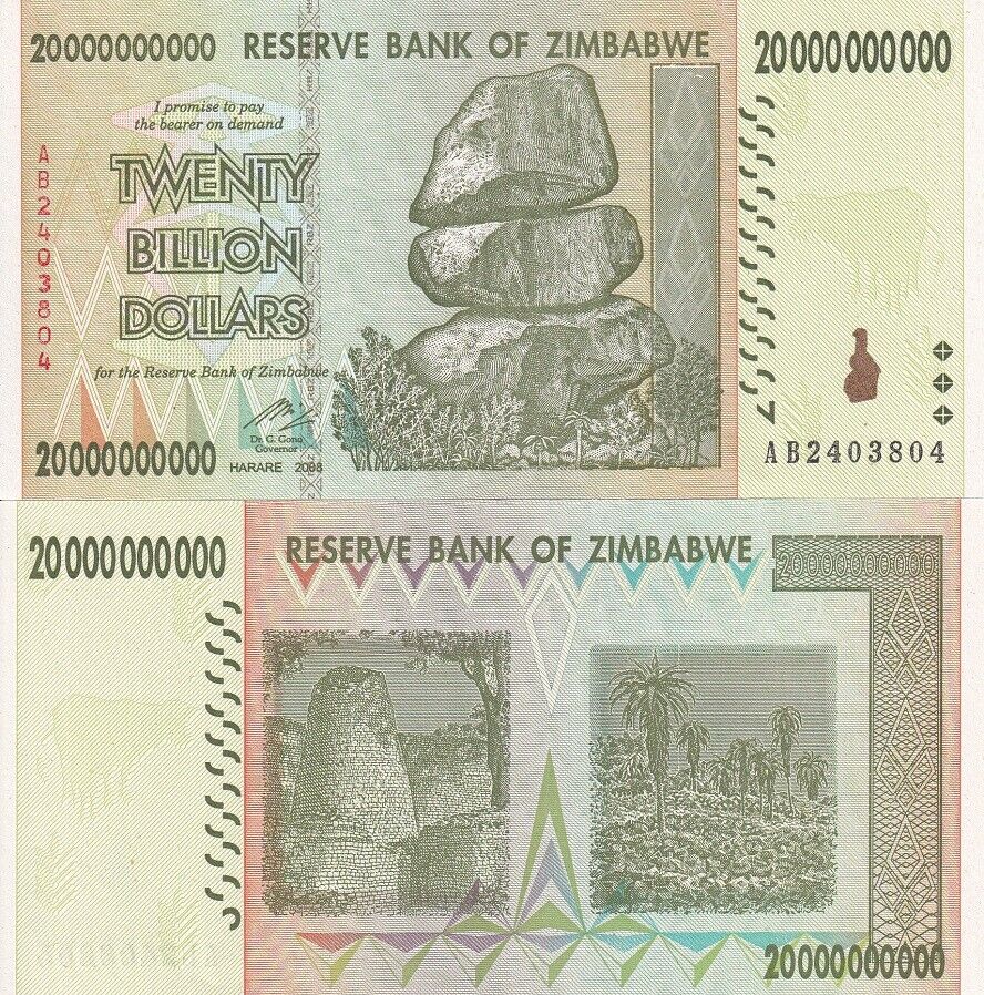 Zimbabwe 20 Billion Dollars 2008 P 86 UNC