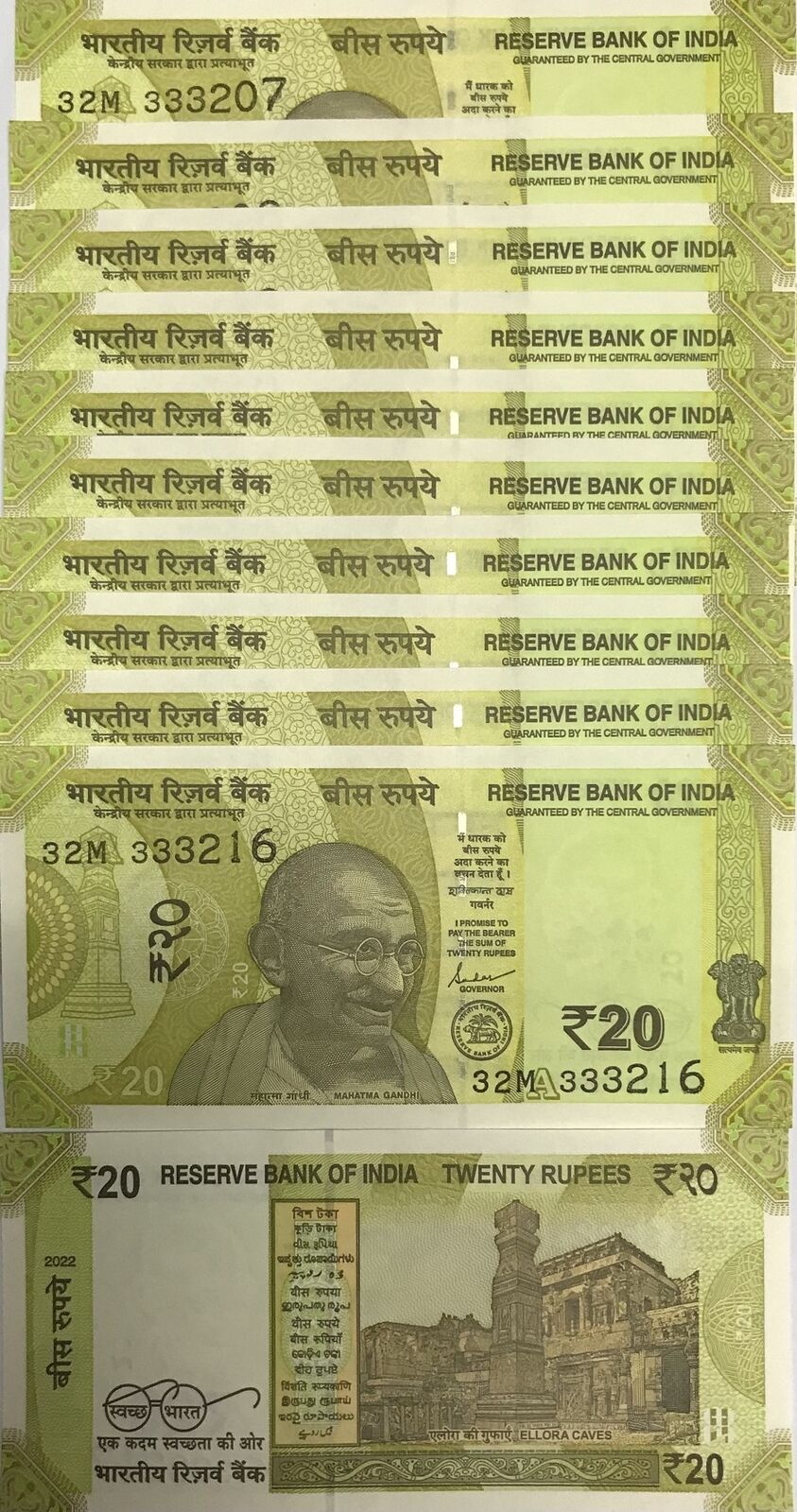 India 20 Rupees 2022 P 110 UNC LOT 10 PCS