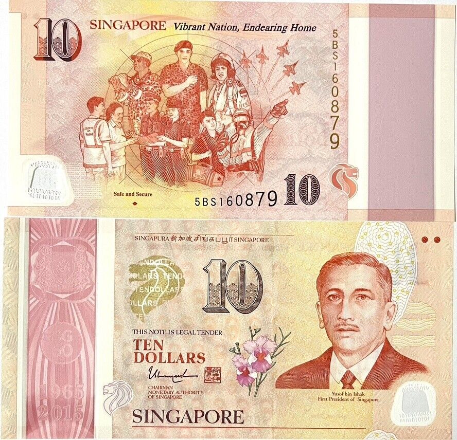 Singapore 10 Dollars ND 2015 P 59 Polymer Comm. Safe and Secure UNC
