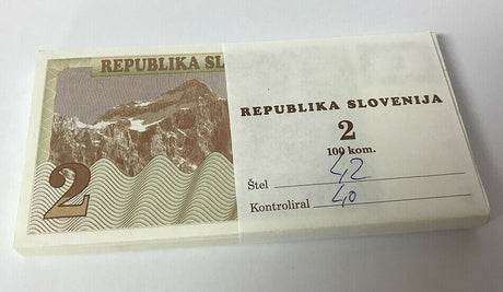 SLOVENIA 2 TOLAJEV 1990 P 2 UNC LOT 100 PCS 1 BUNDLE