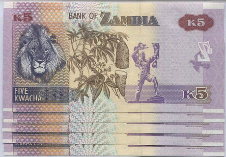 Zambia 5 Kwacha 2020 P 57 UNC Lot 5 PCS
