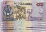 Zambia 5 Kwacha 2020 P 57 UNC Lot 5 PCS