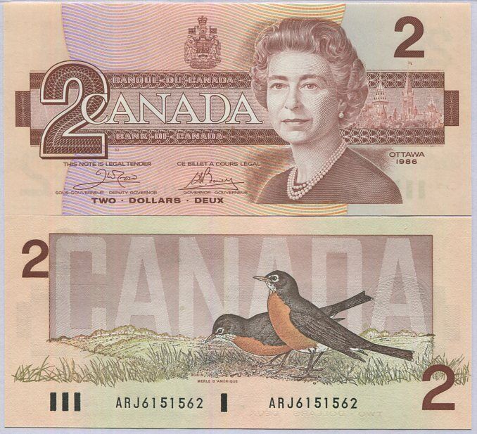 Canada 2 Dollars 1986 P 94 a Sign Crow Bouey AUnc