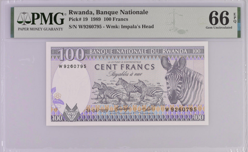 Rwanda 100 Francs 1989 P 19 Gem UNC PMG 66 EPQ