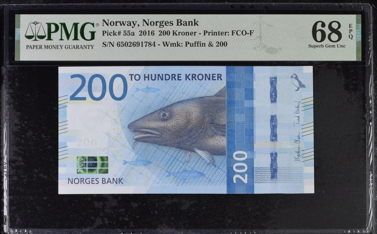 Norway 200 Kroner 2016 P 55 a Superb Gem UNC PMG 68 EPQ