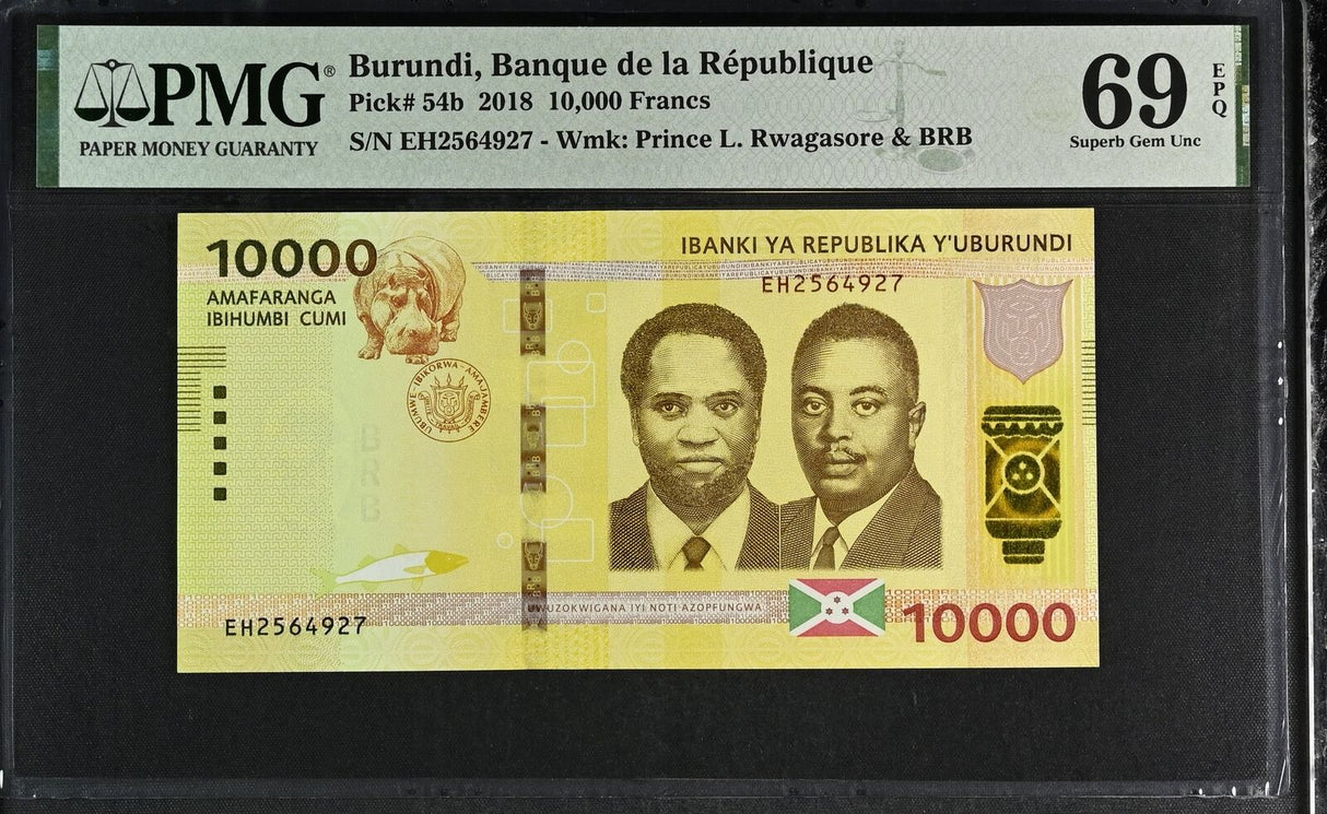 Burundi 10000 Francs 2018 P 54 b Superb Gem UNC PMG 69 EPQ