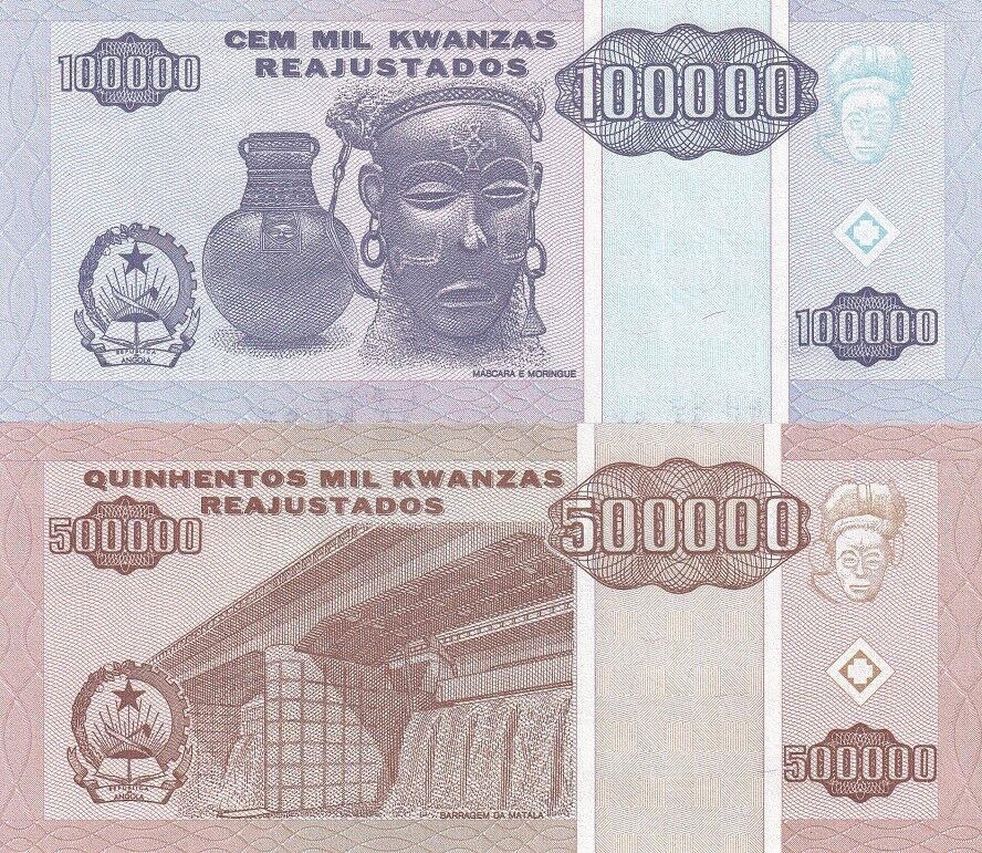 Angola Set 2 Pcs 50000 100000 Kwanzas 1995 P 139 140 UNC