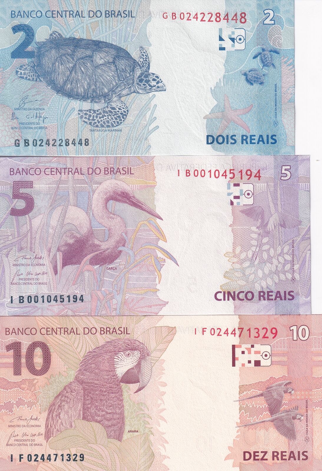 Brazil SET 3 UNC 2 5 10 Reais 2010-2020 P 252 P 253 P 254 Random Sign