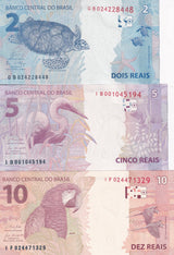 Brazil SET 3 UNC 2 5 10 Reais 2010-2020 P 252 P 253 P 254 Random Sign