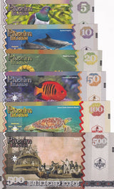 Pitcairn island set 6 FANTASY 5 10 20 50 100 500 Pounds 2018 QE II Mydas Dolphin
