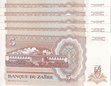 Zaire 5 Nouveaux Zaires 1993 P 53 UNC LOT 5 PCS