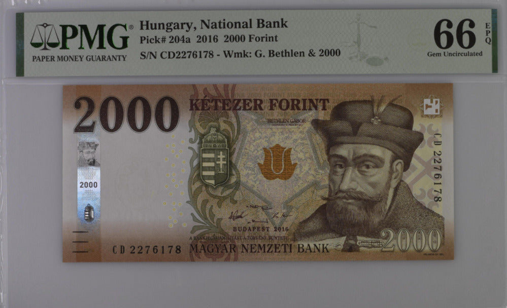 Hungary 2000 Forint 2016 P 204 a Gem UNC PMG 66 EPQ