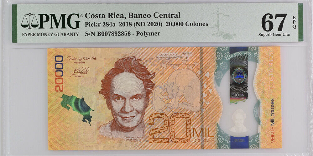 Costa Rica 20000 Colones 2018 P 284 Superb Gem UNC PMG 67 EPQ High