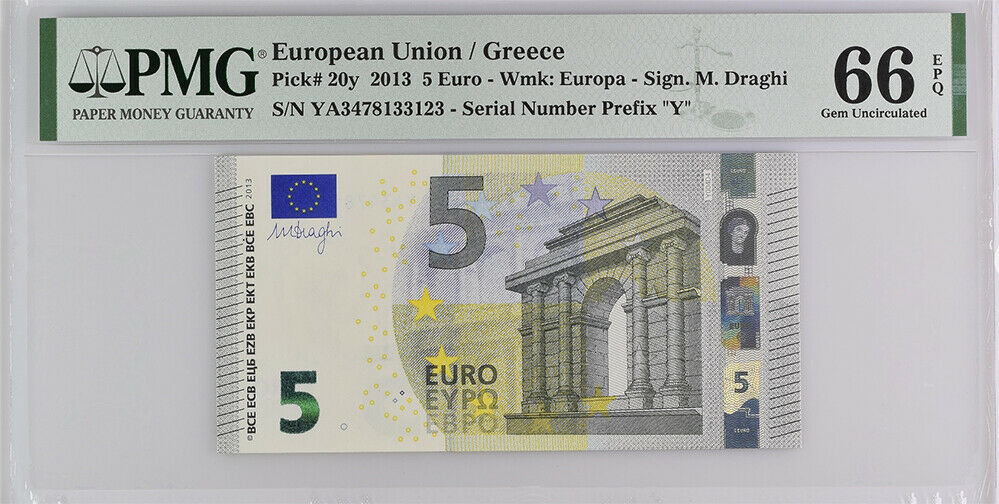 Euro 5 Euro 2013 P 20 y Greece Gem UNC PMG 66 EPQ