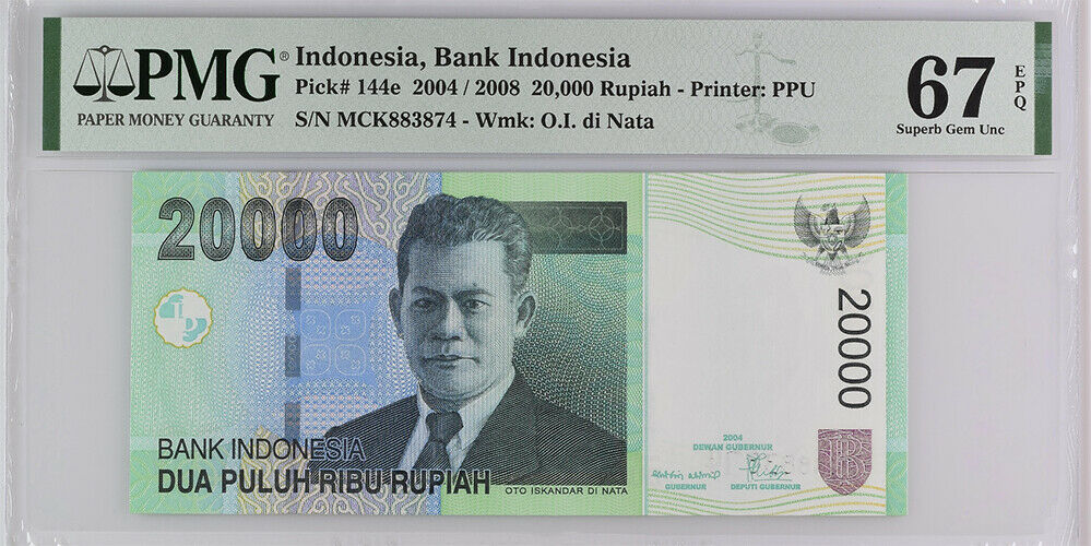 Indonesia 20000 Rupiah 2004 / 2008 P 144 e Superb GEM UNC PMG 67 EPQ