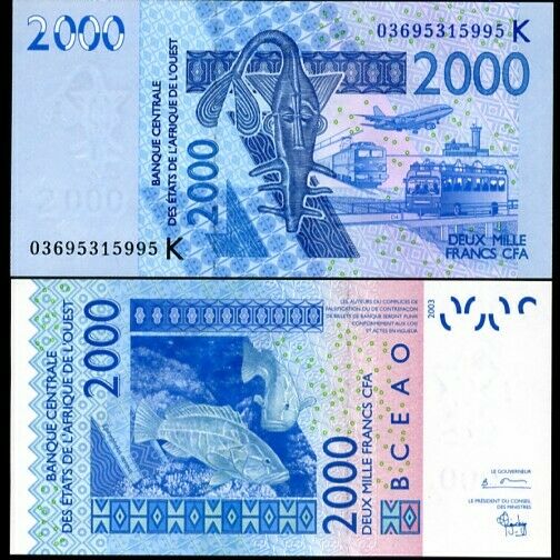 WEST AFRICAN STATES SENEGAL 2000 FRANCS 2003 P 716 K UNC