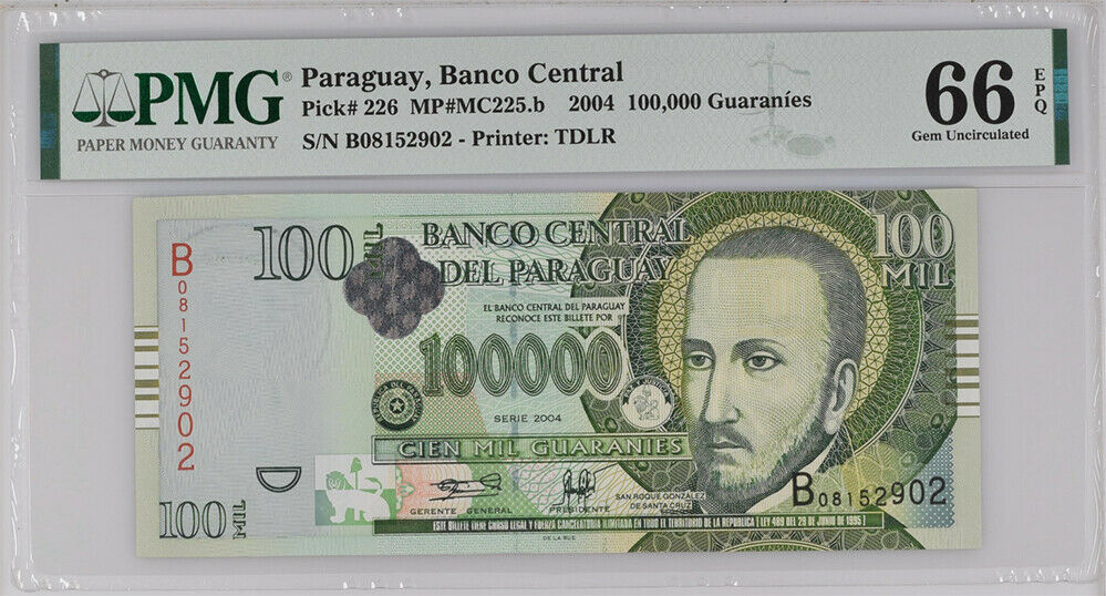 Paraguay 100000 Guaranies 2004 P 226 Gem UNC PMG 66 EPQ