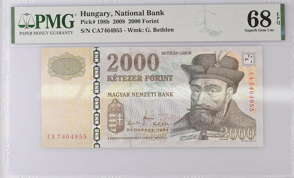 Hungary 2000 Forint 2008 P 198 b Superb Gem UNC PMG 68 EPQ Top Pop