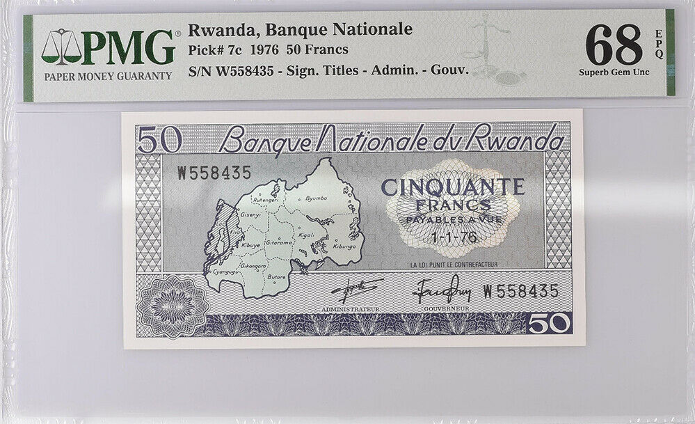 Rwanda 50 Francs 1976 P 7 c Superb Gem UNC PMG 68 EPQ Top Pop