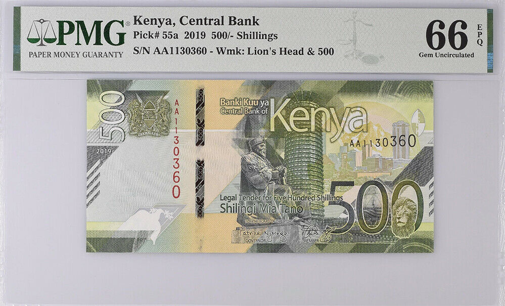 Kenya 500 Shillings 2019 P 55 a AA Prefix Gem UNC PMG 66 EPQ