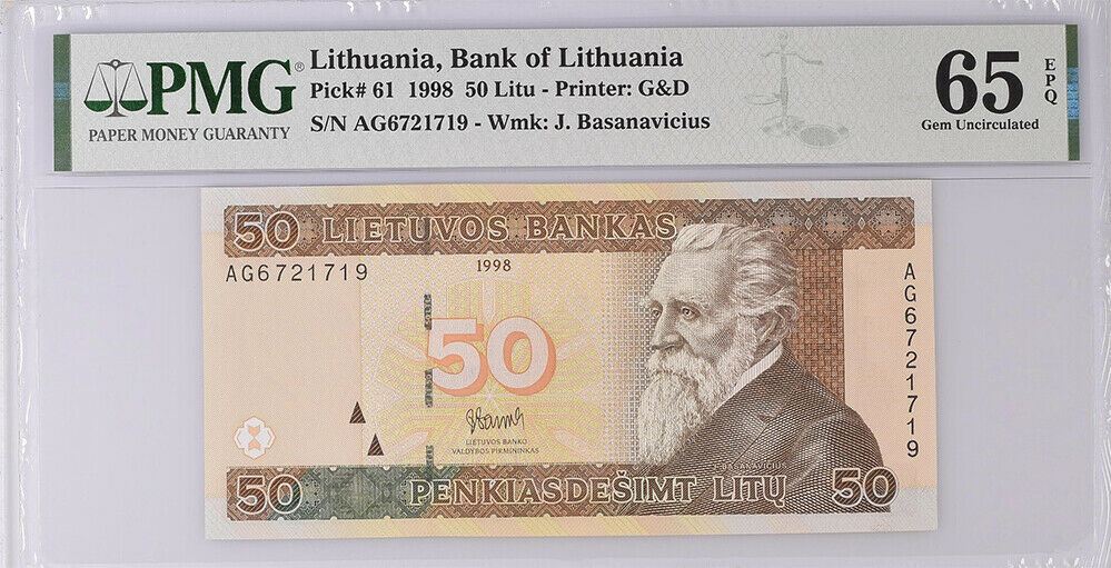 Lithuania 50 Litu 1998 P 61 Gem UNC PMG 65 EPQ