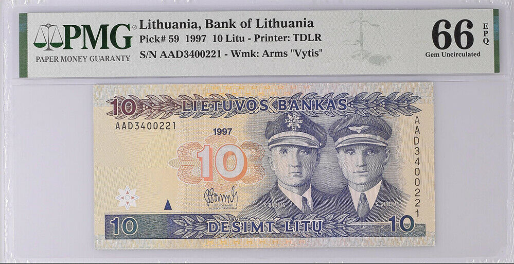 Lithuania 10 Litu 1997 P 59 Gem UNC PMG 66 EPQ