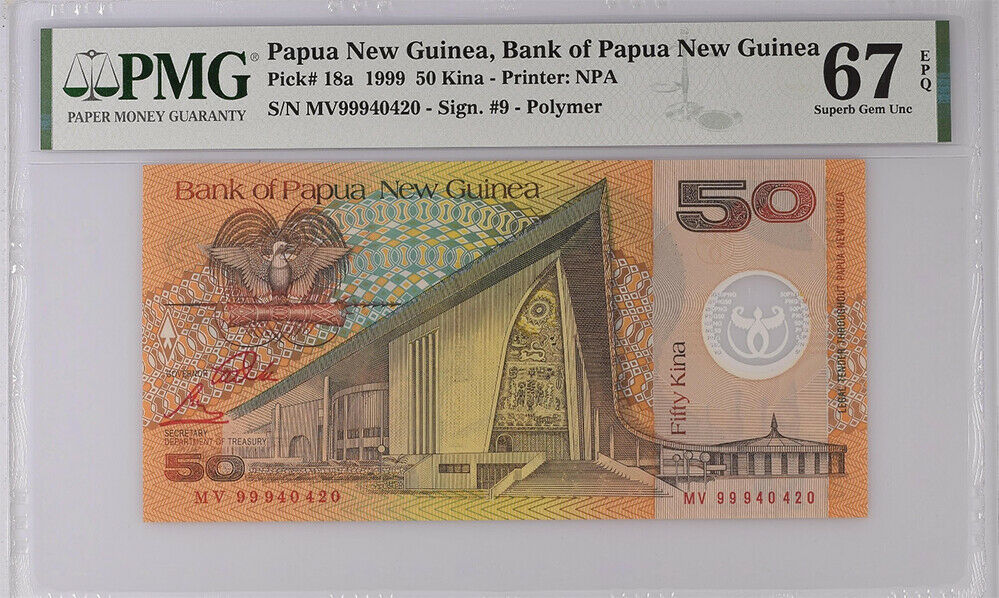 Papua New Guinea 50 Kina 1999 P 18 Superb Gem UNC PMG 67 EPQ