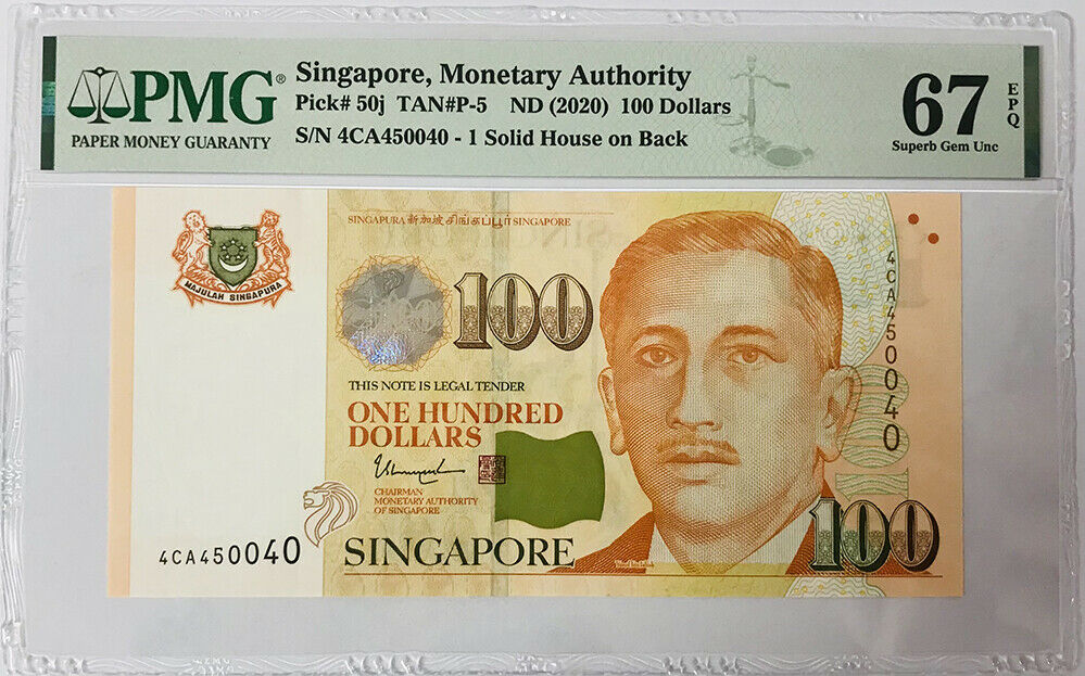 Singapore 100 Dollars ND 2020 P 50 j Superb Gem UNC PMG 67 EPQ