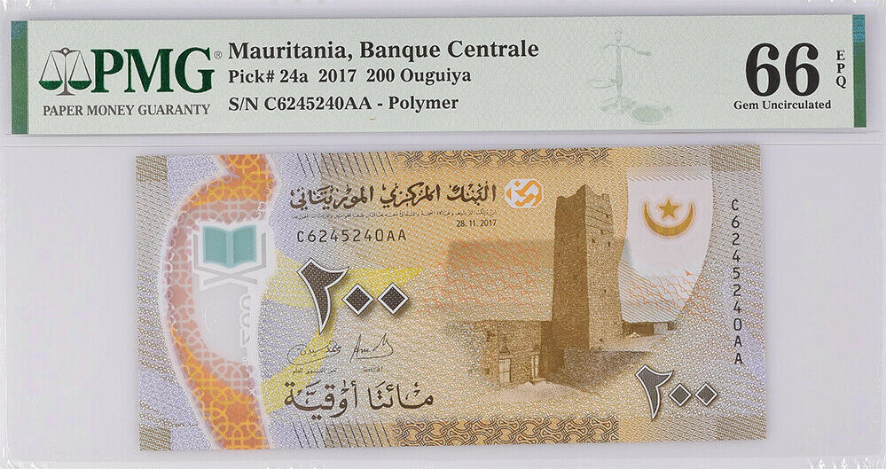 Mauritania 200 Ouguiya 2017 P 24 Polymer Gem UNC PMG 66 EPQ