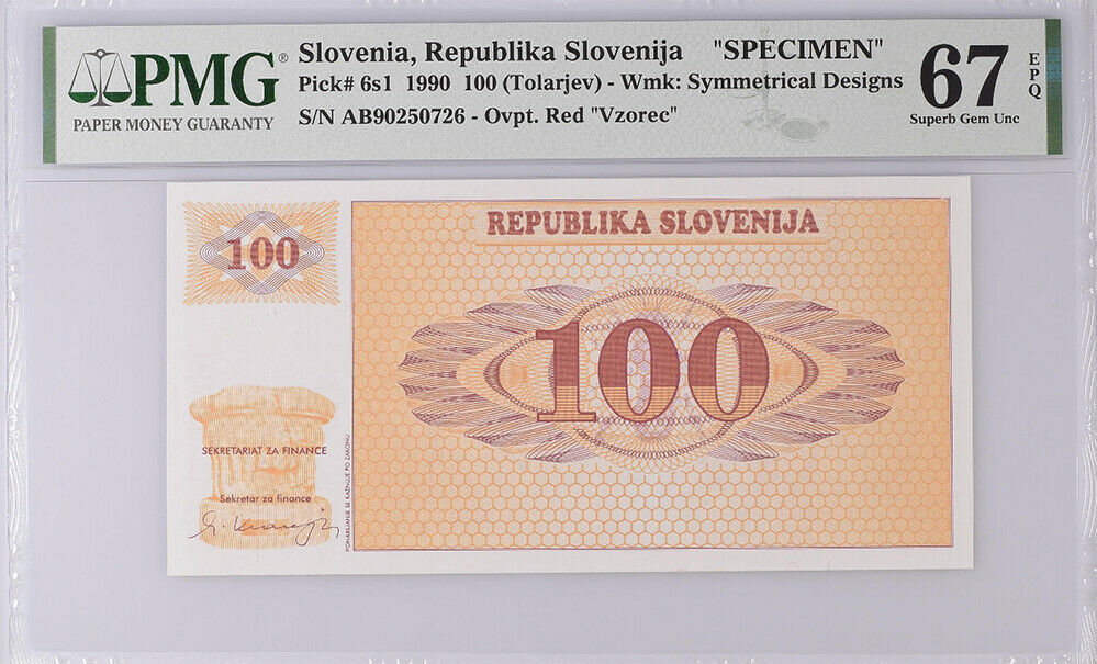 Slovenia 100 Tolarjev 1990 P 6 S1 Superb GEM UNC PMG 67 EPQ Top Pop