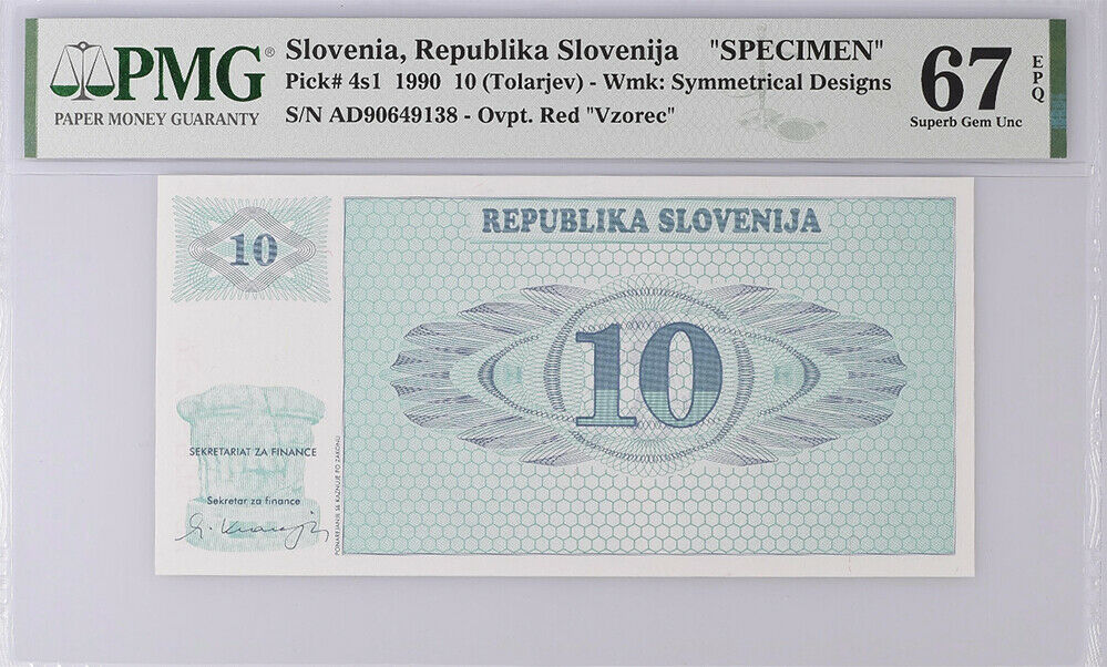 Slovenia 100 Tolarjev 1990 P 4 S1 Superb GEM UNC PMG 67 EPQ Top Pop