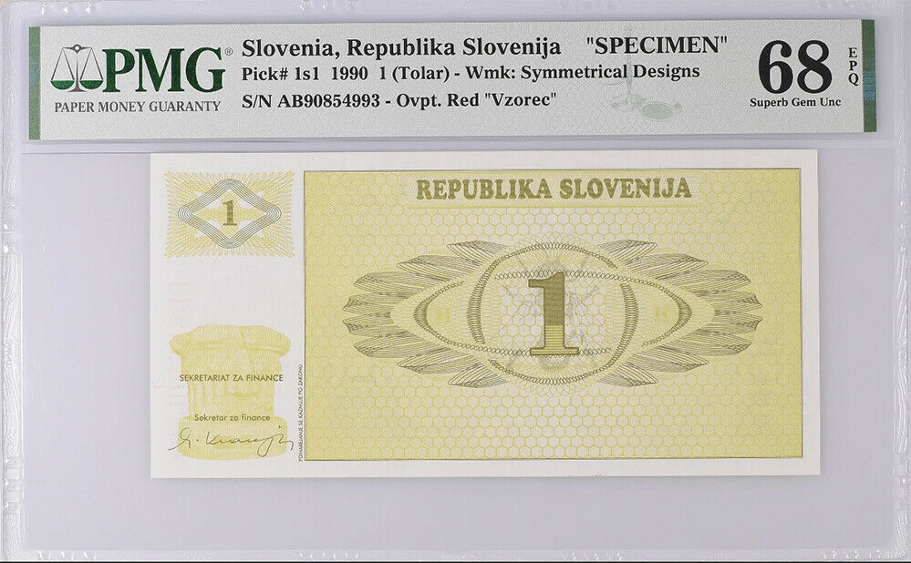 Slovenia 1 Tolarjev 1990 P 1 S1 Superb GEM UNC PMG 68 EPQ Top Pop