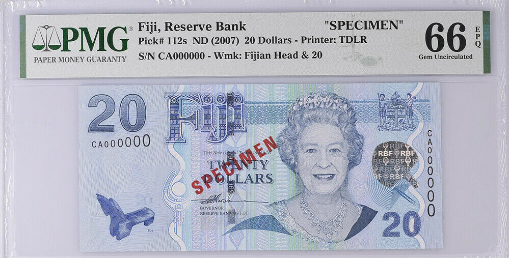 Fiji 20 Dollars ND 2007 P 112s SPECIMEN Gem UNC PMG 66 EPQ