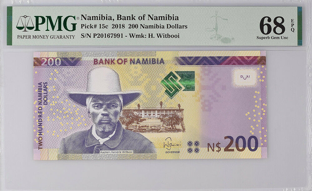 Namibia 200 Dollars 2018 P 15 c Superb Gem UNC PMG 68 EPQ Top Pop
