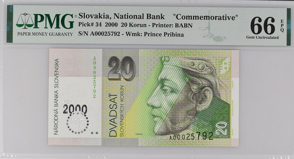 Slovakia 20 Korun 2000 P 34 Comm. Gem UNC PMG 66 EPQ