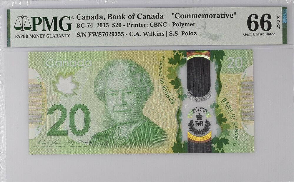 Canada 20 Dollars ND 2015 P 111 Comm. Polymer Gem UNC PMG 66 EPQ