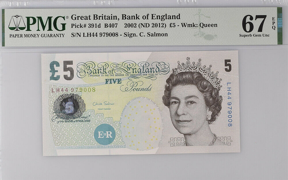 Great Britain 5 Pounds 2002 / 2012 P 391 d Superb Gem UNC PMG 67 EPQ