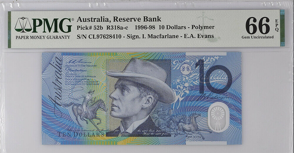 Australia 10 Dollars 1997 P 52 b POLYMER GEM UNC PMG 66 EPQ
