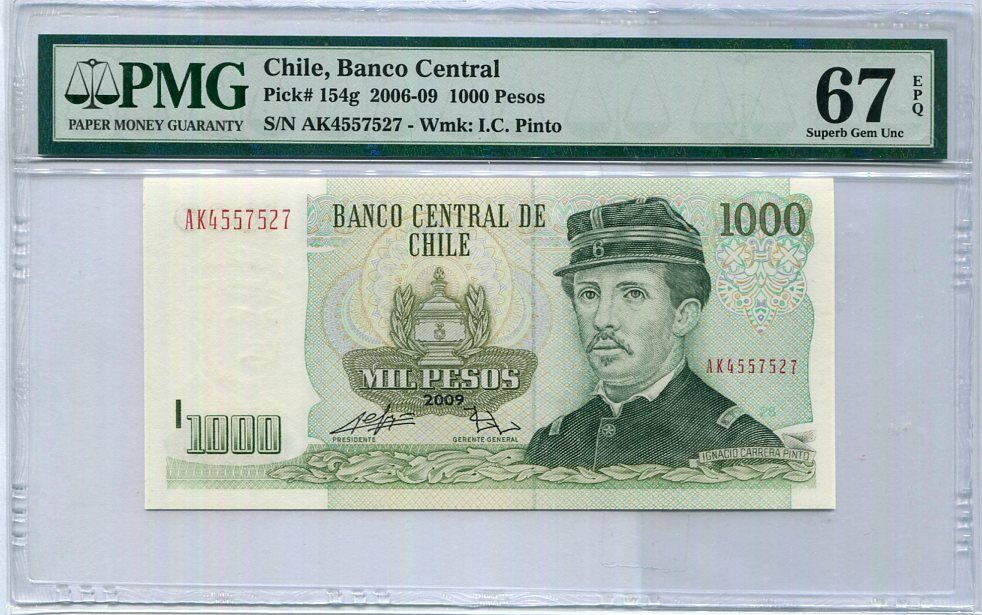 Chile 1000 Pesos 2009 P 154 g Superb GEM UNC PMG 67 EPQ TOP POP