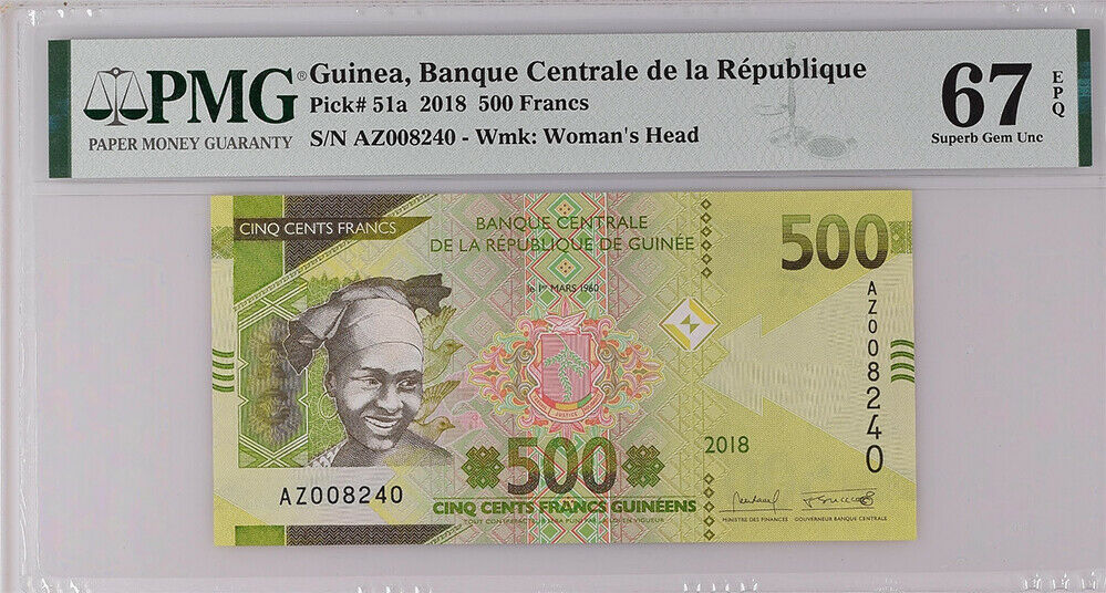 Guinea 500 Francs 2018 P 51 a Superb Gem UNC PMG 67 EPQ