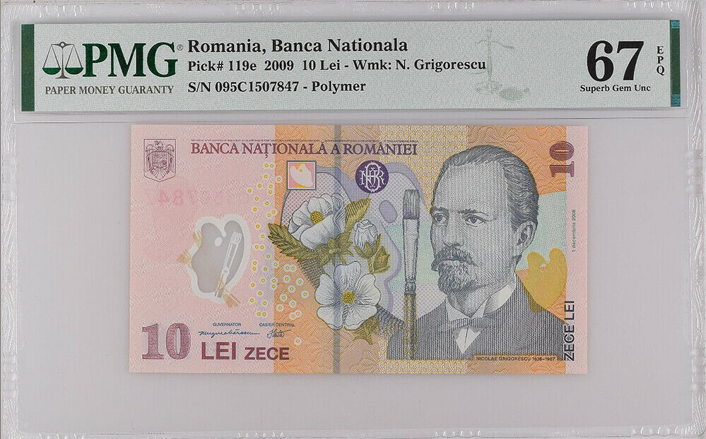 Romania 10 Lei Polymer 2009 P 119 e Superb Gem UNC PMG 67 EPQ