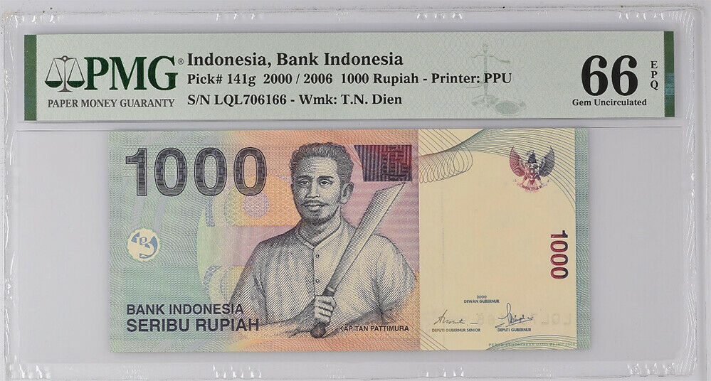 Indonesia 1000 Rupiah 2000 / 2006 P 141 g Gem UNC PMG 66 EPQ