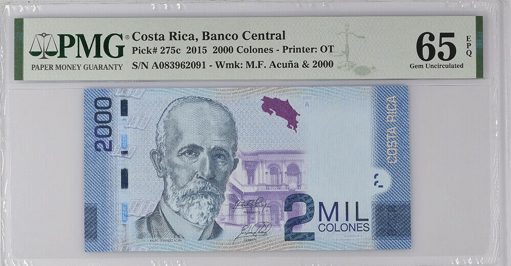 Costa Rica 2000 Colones 2015 P 275 c Gem UNC PMG 65 EPQ