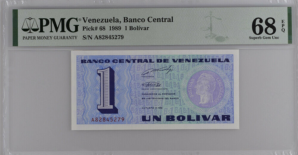 Venezuela 1 Bolivar 1989 P 68 Superb Gem UNC PMG 68 EPQ