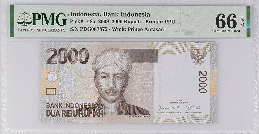 Indonesia 2000 Rupiah 2009 P 148 a Gem UNC PMG 66 EPQ