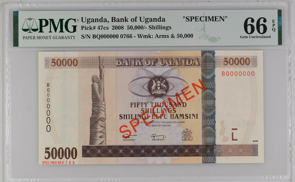 Uganda 50000 Shillings 2008 P 47 cs Specimen Gem UNC PMG 66 EPQ