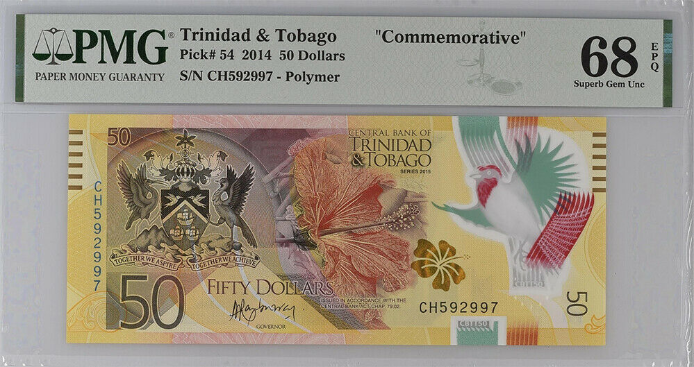 Trinidad & Tobago 50 Dollars 2014 P 54 Superb GEM UNC PMG 68 EPQ