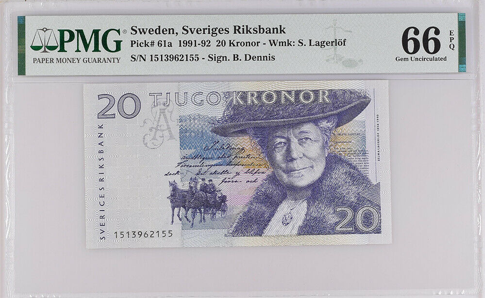 Sweden 20 Kronor 1991-92P 61 a Gem UNC PMG 66 EPQ